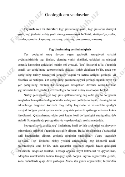 geologik era va davrlar — DOC