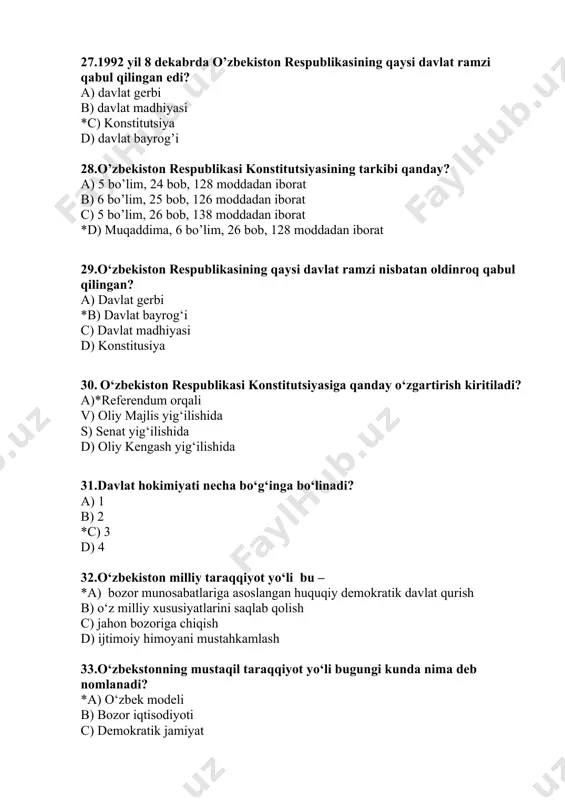 o‘zbekistonning eng yangi tarixi fanidan yakuniy nazorat test savollari (200 ta) 2022-2023 o‘quv yili - Page 5
