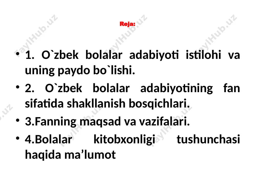 ni sharaflab kelgan, ishyoqmaslik, tekinxo`rlik, subutsizlik, yolg`onchilik, o`g`rilik, shafqatsizlik, toshbag`irlik, xoinlik, g`iybatkashlik kabi insoniylikni tahqirlovchi xislatlarni qoralagan. bolalar adabiyoti xalqni o`z kelajagi bo`lgan yosh avlodga ana shu sohadagi dono aqidalar va ijodiy an`analarini singdirishda xizmat qilmog`i darkor. 3. bolalar adabiyoti ham umumbadiiy adabiyotda mavjud barcha turlar (proza, poeziya va dramaturgiya ) va janrlarda ish ko`radi. shuni ta`kidlash joizki,badiiy adabiyot janrlarga qanchalik boy bo`lmasin, bolalar adabiyotida ularning bolalar dunyoqarashi va estetik idealiga muvofiq keladiganlaridangina foydalaniladi. bolalar nasrida roman, qissa, hikoya; poeziyasida she`r, masal, doston; dramaturgiyasida esa drama va komediya janrlari faol bo`lsa-da, mumtoz sheriyatdagi muxammasot namunalari, ruboiy, fard, qit`a, shuningdek, dramaturgiyadagi tragediya janrlariga murojaat qilinmaganini qayd qilishga to`g`ri keladi. buning sababini bu janrlarda ifodalanadigan voqelik kattalar turmushi va dunyoqarashiga xos murakkabliklarga daxldorligi bilan izohlanadi. bolalar adabiyotining o`ziga xos xususiyatlari: a.a.makarenko bolalar uchun yozayotganda nima haqda yozish emas, balki qanday qilib yozishning muhimligida deb ko`rsatgan edi. aytaylik, kattalar turmushining murakkab qirralarini ifodalovchi …