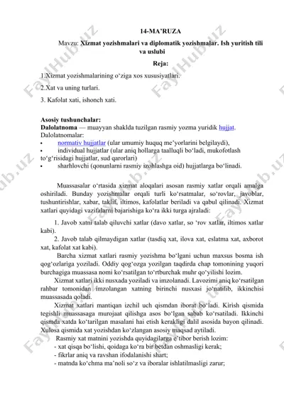 xizmat yozishmalari va diplomatik yozishmalar — DOCX