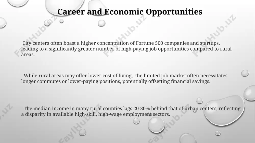 ing health outcomes. introduction: city vs. country the cost of living index, a key metric for comparing urban and rural lifestyles, reveals disparities exceeding 50% in major metropolitan areas versus smaller towns, impacting housing, transportation, and daily expenses. globally, over 50% of the human population now resides in urban areas, highlighting a significant societal shift towards city living, impacting resource allocation and infrastructure development. studies show a 30-40% difference in average commute times between rural and urban dwellers, significantly affecting daily routines and work-life balance for city inhabitants. thank you for your attention @taqdimot_robot image1.png image2.png image3.png