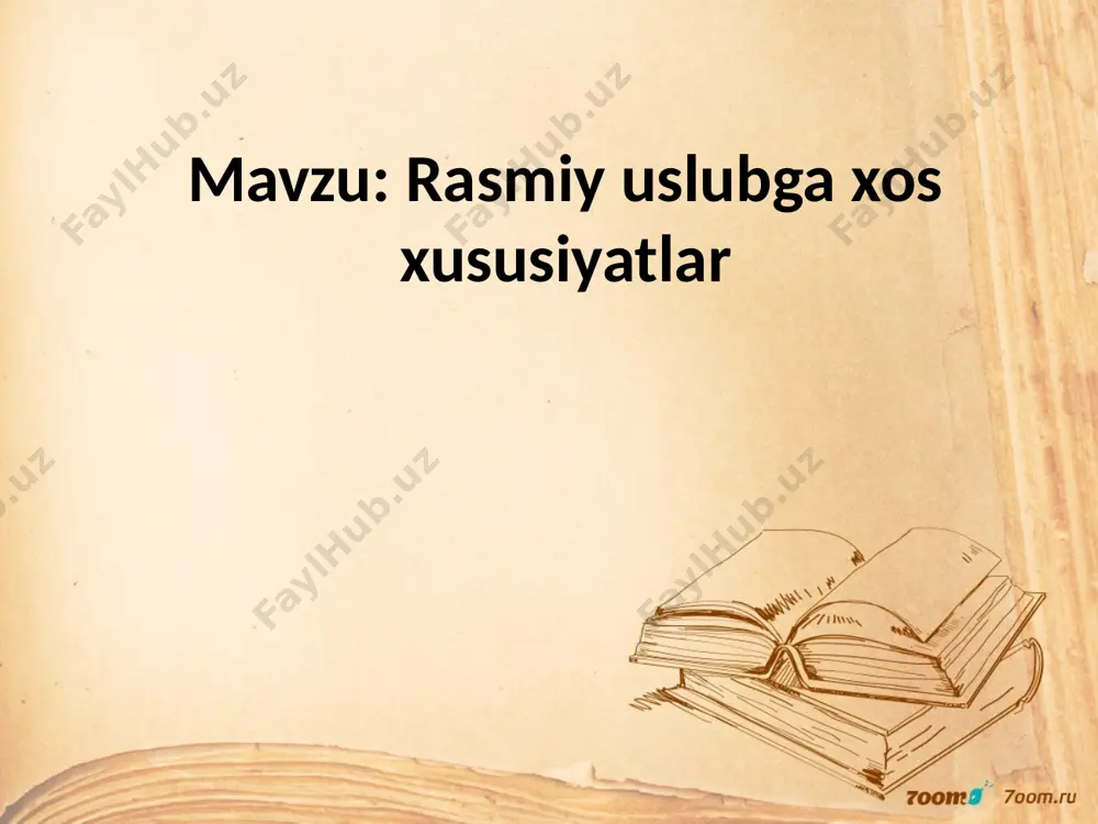 bop uslub hisoblanadi. bu uslubda ijtimoiy-siyosiy so‘zlar ko‘p qo‘llanadi. nutq ta’sirchan bo‘lishi uchun ta’sirchan so‘z va birikmalardan, maqol va hikmatli so‘zlardan ham foydalaniladi. bunday uslubda gap bo‘laklari odatdagi tartibda bo‘ladi, kesimlar buyruq va xabar maylidagi fe’llar bilan ifodalanadi, darak, his-hayajon va ritorik so‘roq gaplardan, yoyiq undalmalardan, takroriy so‘z va birikmalardan unumli foydalaniladi: 1. azamat paxtakorlarimiz mo‘l hosil yetishtirish uchun fidokorona mehnat qilishyapti. 2. partiya faollari o‘zlarining navbatdagi majlisiga yig‘ilishdi. badiiy uslub badiiy uslub voqelikni badiiy obrazlar (timsollar) vositasida aks ettirib, tinglovchi yoki o‘quvchiga estetik jihatdan ta’sir qiluvchi uslub badiiy uslub deb ataladi. badiiy asarlar (nazm, nasr va dramatik asarlar) badiiy uslubda bo‘ladi. badiiy asar kishiga ma’lumot berish bilan birga timsollar (obrazlar) vositasida estetik ta’sir ham ko‘rsatadi: o‘lkamizda fasllar kelinchagi bo‘lmish bahor o‘z sepini yoymoqda. badiiy uslubda qahramonlar nutqida oddiy nutq so‘zlari, sheva, vulgarizmlardan ham foydalaniladi. so’zlashuv uslubi so’zlashuv uslubi uyda, ko‘chada, insonlarning o‘zaro so‘zlashuvida qo‘llanadigan uslub so‘zlashuv uslubi deb ataladi. …