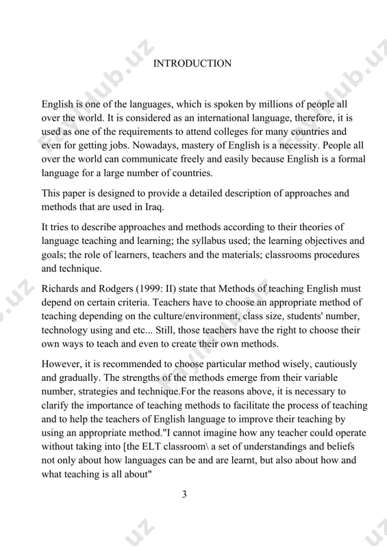 and technique.for the reasons above, it is necessary to clarify the importance of teaching methods to facilitate the process of teaching and to help the teachers of english language to improve their teaching by using an appropriate method."i cannot imagine how any teacher could operate without taking into [the elt classroom\ a set of understandings and beliefs not only about how languages can be and are learnt, but also about how and what teaching is all about" 3 approaches are created to fulfill the needs of these things. so that, the corporation between teachers and those who are responsible for preparing syllabus and courses is a necessity. richards and renandya,say that classrooms are dynamic entities. the inventions of new and more effective methods and approaches are required to control and manage the educational environments inside classrooms. the actuality of the theme. the present work shows the analysis of the thesis …