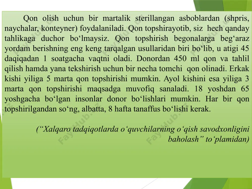 adi. ii. koinotdagi sayyoralarda yetishtirilgan mevalarni tanovul qilib bo‘lmaydi. a. to‘g‘ri b. noto‘g‘ri javob: i ii ii qism quyidagi keltirilgan jadvallardan ma’lumotlarni o’qib, u asosida berilgan 6-10-topshiriqlarni bajaring 7. dastlabki besh yillikda aholi jon boshiga real umumiy daromadlar eng kam ko‘rsatkichni tashkil etgan viloyatni aniqlang. javob: ________ 8. so‘nggi yilda aholi jon boshiga real umumiy daromadlar eng ko‘p ko‘rsatkichni tashkil etgan dastlabki uchta viloyatni aniqlang. javob: ________ 9. 2018-yilda inflyatsiya ko‘rsatkichini hisobga olganda respublikada aholi jon boshiga real umumiy daromadlar qariyb 18 % ga o‘sgan? a. to‘g‘ri b. noto‘g‘ri 10.o‘zbekiston respublikasida aholi jon boshiga real umumiy daromadlar 10 yil ichida 8 barobarga o‘sdi? a. to‘g‘ri b. noto‘g‘ri e’tiboringiz uchun rahmat foydalanilgan adabiyot: ona tili 10 [matn]: 10-sinf uchun darslik / b. mengliyev va boshq.– toshkent: respublika ta’lim markazi, 2022. – 224 b. image3.jpeg image4.png image26.png image27.png image28.png image7.png image29.png image30.png image31.png image16.png image32.png image33.png image34.png image35.png image36.png image37.png image38.png image14.png …