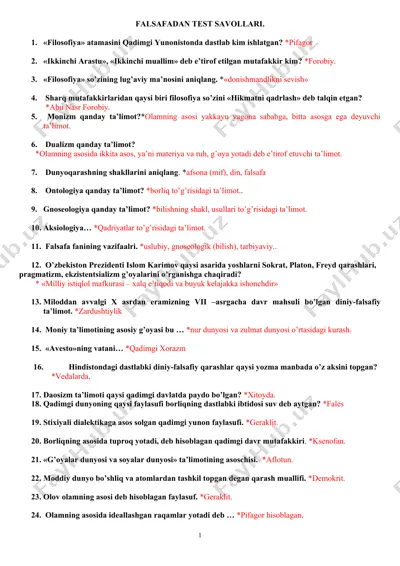 falsafadan test savollari — DOC