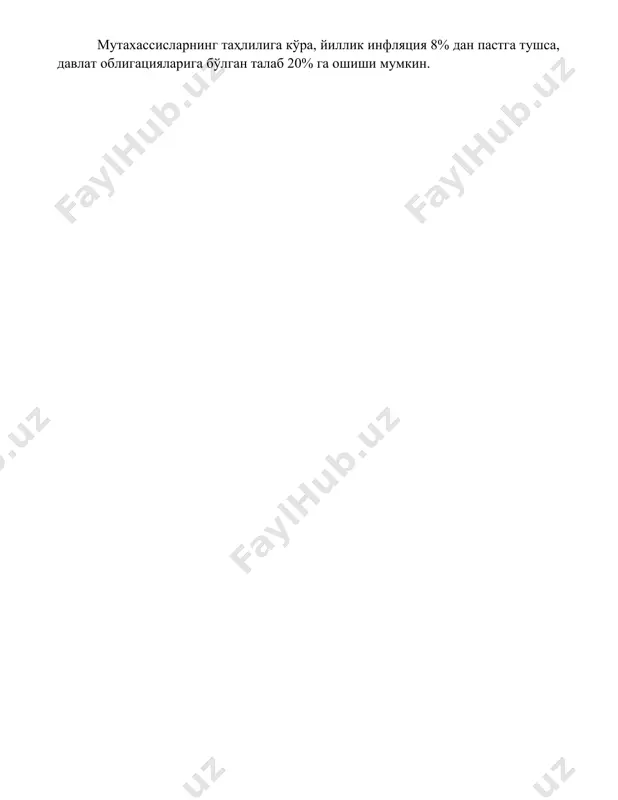 viy bozorlari. toshkent, 2021. 4. o'zbekiston respublikasining moliyaviy bozori: rivojlanish tendensiyalari va istiqbollari. toshkent, 2020. 5. moliyaviy bozorlar va investitsiyalar. toshkent, 2019
