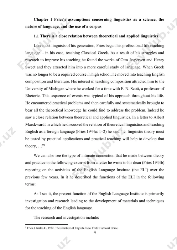 tion of american english, the work on english sentence patterns, and the work that i am doing on formal clues for syntactic relations in english. (b) original research in those aspects of other languages for whose speakers materials in english are being prepared – aspects which are necessary to sound work and for which the necessary research has not yet been done. an example of such research is the work done on the segmental phonemes of brazilian portuguese. (c) the compilation and analysis of pertinent research in english and in the languages of those for which english materials are being prepared. (d) compilation and analysis of research in matters of general linguistic import that bear upon the practical problems of teaching english. (b) the development of materials and techniques, including those to be used in the teaching of the english language at various levels and for students of various linguistic …