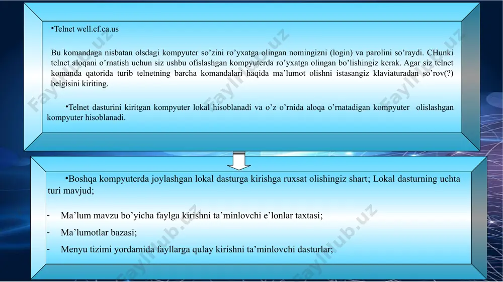 “tarmoqlarni qurishni ko’p sathli yondashish asosida amalga oshirish. protokol. interfeys. protokollar steki. internetda protokollar shajarasi” - Page 5