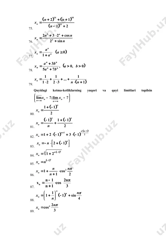 n n x n + = 1 a = 1 n 2 n x n + = 2 1 a = ( ) n 1 2 x n n - + = 0 a = ( ) 1 n n 1 x 2 1 n n + × - = + 0 a = ( ) ( ) ( ) abcacbc = uiiui 6 n 5 n 4 4 n 3 n 2 x 2 2 n + - + + = 2 1 a = 2 n n 3 1 x 2 2 n + - = 3 a - = 3 n 11 n 3 1 x - = 0 a = ! n 2 x n n = 0 a = n n n x 2 n + = 1 a = n n x n 91 + = n xnnn 22 11 =++-- ( ) n …