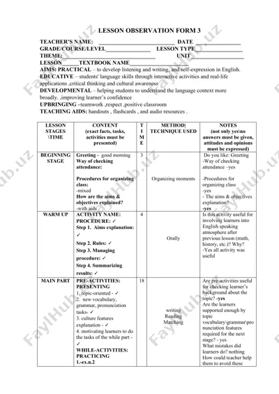 lesson observation form 3 — DOCX