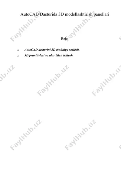 autocad dasturida 3d modellashtirish panellari — DOC