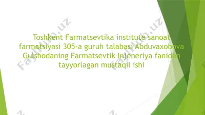 farmatsevtik injeneriya fanidan ta'limlar — PPTX