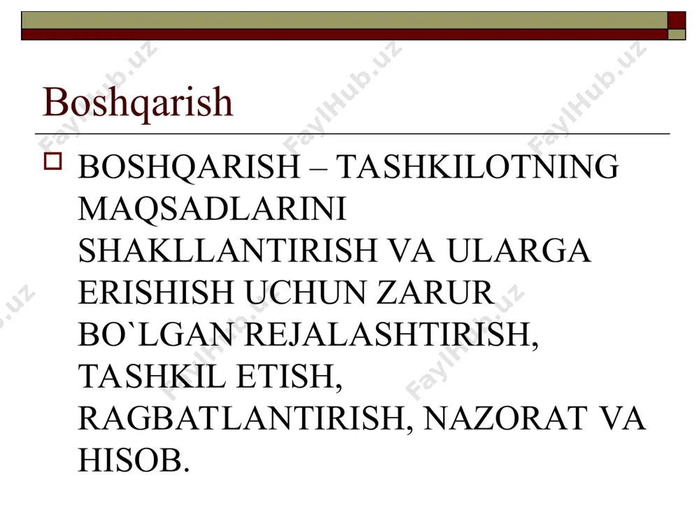 kumat bilan ijobiy munosabatlar o`rnatish orqali zaruriy (ijobiy) shart-sharoitlar yaratish, tashkilotning kelajagi uchun muhim ahamiyat kasb etadi. strategik rejalashtirish jarayonining boskichlarni strategiyani tanlash. strategiyani amalga oshirish turli strategik yo`nalishlar tashkilotning ichki omillari tashki muxit omillari (o`zgaruvchilari)ni tahlil qilish va baholash. tashkilotning maqsadlarini aniqlash. tashkilotning missiyani shakllantirish. strategiya tashkilotning missiyasi