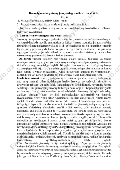 jismoniy madaniyatning jamiyatdagi vazifalari va shakllari — DOCX