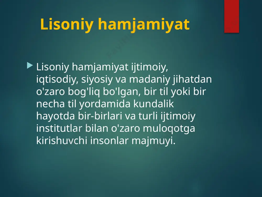 osi, turli signallar va boshqalarni o'z ichiga oladi. tilshunoslikda kod deganda lisoniy shakllar: til, hududiy yoki ijtimoiy dialekt, shahar koynesi tushuniladi. "kod" termini bilan bir qatorda "subkod" termini ham ishlatiladi. masalan, hozirgi o'zbek milliy tilining subkodlari bu adabiy til, hududiy dialektlar, ijtimoiy jargonlar, shahar (toshkent) koynesi hisoblanadi. subkodlar ham o'z navbatida turlarga bo'linib, tarkibiga quyi darajadagi subkodlarni kiritishi mumkin. masalan, rus adabiy tili milliy tilga nisbatan subkod bo'lgani holda, ikki turga: kodlashgan va so'zlashuv tillariga ajraladi. bulardan har biri oʻziga yarasha vazifalariga ko'ra bir- biridan farqlanadi: kodlashgan til nutqning adabiy shaklida, so'zlashuv tili esa nutqning kundalik og'zaki shaklida qo'llaniladi. o'z navbatida kodlashgan adabiy til ilmiy, rasmiy, publisistik, badiiy va h.k. uslublarga bo'linadi. bunga o'xshash holat so'zlashuv tilida ham kuzatiladi rus sotsiolingvistikasida subkodlar ko'pincha til mavjudligi shakllari, g'arb sotsiolingvistikasida registrlar, deb ham yuritiladi. til qo'llash sohasi inson faoliyatining turli sohalariga: ishlab chiqarish, ta'lim, ilm-fan, tijorat, maishiy turmush va boshqalarga muvofiq til …