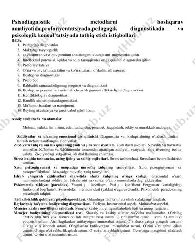 psixodiagnostik metodlar haqida ma'lumotlar — DOC