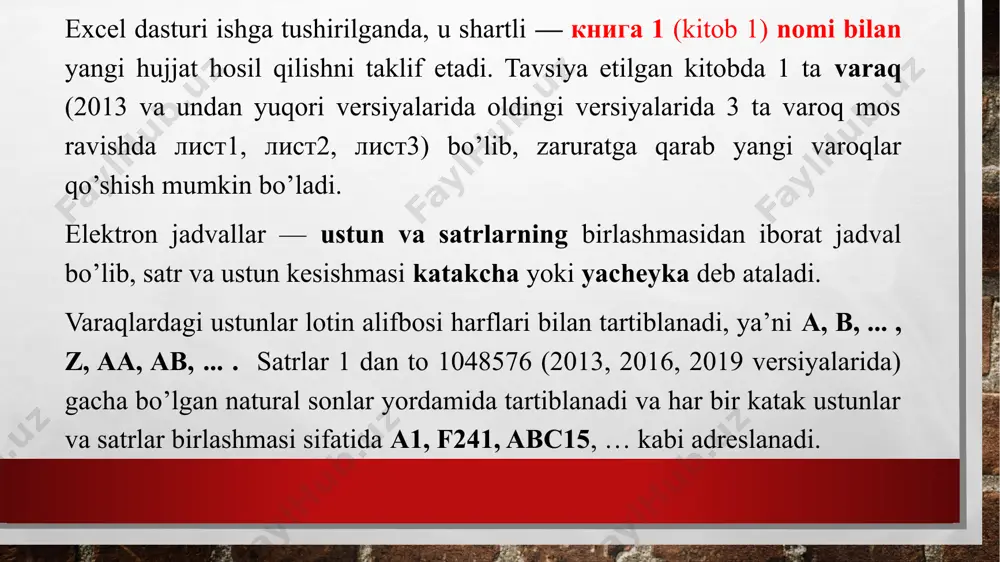 elektron jadvallar. ms excel va uning asoslash usullari - Page 5