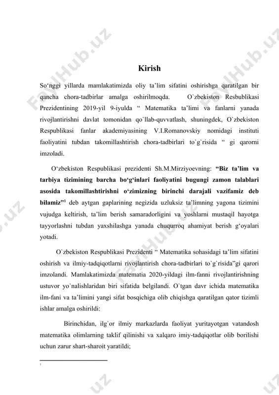 ularga doir misol va masalalarini yechishdan iborat. kurs ishining vazifalari. matematik analiz fanida ikki karrali integralni hisoblashni o’rganish; matematik analiz fanida ikki karrali integral o’zgaruvchilarini almashtirishni o’rganish; matematik analiz fanida har xil shakl yuzalarini topishni o’rganish; matematik analiz fanida silliq yuzaga akslantirishda soha yuzini o’zgarishi; matematik analiz fanida mavzuga doir masalalar yechish; ikki karrali integralni takroriy integralga keltirish ikki karrali integralni hisoblashning asosiy usuli uni ikki marta bir karrali integralni hisoblashga kelltirishdan iboratdir. 1-teorema. berilgan f funksiya q=[a,b][c,d] to’g’ri to’rtburchakda integrallanuvchi bo’lib , har qanday i( (1) integral mavjud bo’lsin. u holda i() funksiya kesmada integrallanuvchi bo’lib,ushbu (2) tenglik bajariladi. isbot.agar istalgan regulyar funksiyasini olsak, (2) tenglikning chap va o’ng tomonini to’g’ridan-to’g’ri hisoblash yordamida,bu tenglik o’rinli ekanini ko’rsatish mumkin. aniqrog’i ,bunda tenglikning ikki tomoni ham ning yuziga ,yani ga teng. bundan chiqdi,isbotlanayotgan tenglik bunday funksiyaning istalgan chekli sondagi chiziqli kombinatsiyasi uchun ham o’rinli bo’ladi. endi berilgan q to’g’ri to’rtburchakning vertical …