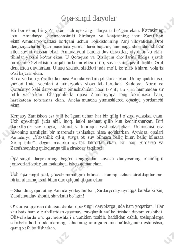 javob beribdi: -menga katta bir varaq qog‘oz bering, — debdi. u qog‘ozga qalam bilan shunchalik ko‘p mayda nuqtalarni qo‘yibdi-ki, qarasang ko‘zlaring qamashib, ularni sanashning hech iloji yo‘q ekan. va u podshoga qarab: -mana shu qog‘ozda nechta nuqta bo‘lsa, osmonda ham shuncha yulduz bor, ularni bir sanab ko‘ring-chi, – debdi. nuqtalarni sanashni hech kim uddalay olmabdi. podsho o‘z savollarini davom ettiribdi: -mening uchinchi savolim: -abadiylikda necha soniya bor? cho‘pon yigitcha unga javob beribdi: -uzoq o‘lkalarning birida ko‘hi qof tog‘i bor, uning cho‘qqisiga chiqish uchun bir necha kun yurish kerak, uning uzunasi bo‘ylab o‘tish uchun ham yana bir necha kun yurish zarur bo‘ladi va yana bir necha kun o‘sha tog‘ning uchiga chiqish uchun ham kerak. tog‘ning cho‘qqisiga yuz yil mobaynida bitta qushcha bir marotaba uchib kelib, o‘zining tumshug‘ini qayraydi. u butun tog‘ni qayrab tugatganida esa abadiylikning birinchi soniyasi o‘tar ekan. podsho shunday debdi: -sen mening uch savolimga donishmandlarday javob berding, endi men …
