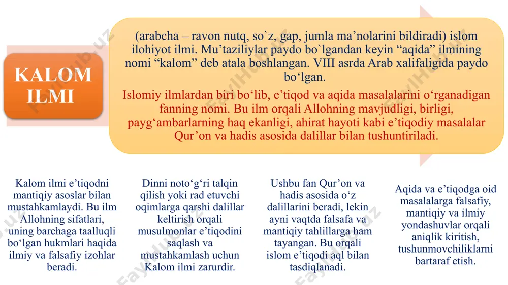 nnatga xilof ravishda chiqargan aldamchiliklari fosh qilinadi. ana shunday ilmi kalom paydo bo‘ldi”. imom g‘azzoliy 1058-1111 din yoʻlidagi barcha adashuvlarning sababi – riyokor kimsalarga koʻr-koʻrona ergashishdadir. abu mansur al-moturidiy (853-944) vii asrda islom 2 ta yirik oqimga: sunniylik va shialikka bo`linib ketdi. xalifalar hokimiyati tarafdorlari (ya’ni xalifalarning muhammad avlodiga mansubligi shart emas, deb hisoblovchilar) bo`lgan ummaviylar islomdagi an’anaviy diniy ta’limotga amal qiluvchilarni da’vo qilganlar sunniylikni tashkil qildilar. ali (4-xalifa) va uning avlodlari hokimiyatining tarafdorlari esa shialikni tashkil qildilar. sunniylik siyosiy oqimi (“sunna” so`zidan olingan bo`lib, asl islom an’analari tarafdorlari degan ma’noni bildiradi) – tarafdorlari o`zlarini ahl as-sunna, ya’ni sunna ahli deb ataydilar va muhammad payg`ambar (s.a.v.)ning shialar tomonidan buzilayotgan an’analariga faqat bizgina amal qilyapmiz, deb hisoblaydilar. islomning muhammad (s.a.v.) davridayoq shakllangan ta’limotining to`g`riligini, sunnani (hadisni) qur’ondan keyingi ilohiyoti va shariatning ikkinchi manbai deb tan olgan. islomning an’anaviy diniy marosimlariga, maishiy, ijtimoiy qoidalariga amal qiladigan har bir musulmon sunniy hisoblanadi. bugungi …