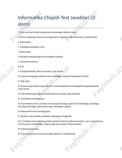 informatika chiqish test javoblari (2-qism) — DOCX