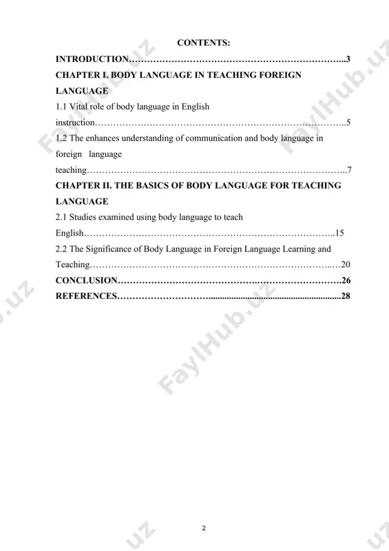 attitudes and thoughts by their behavior was the original communication system used by humans before spoken language evolved. our spoken language, however, recognizes how important body language is to our communication. a body language has a great role in any kind of interactions and professional interactions i chose the problem of the importance of non-verbal communication (body language) in teaching english. there has been a striking shift in various disciplines, such as anthropology, sociology, psychology, linguistics, sales and marketing and the development of interpersonal relations in recent years with greater emphasis being placed on body language and its components rather than on verbal aspects of communication. relevant to this new shift of interest, how people communicate with each other without using words and what kinds of nonverbal behaviors they exhibit to share knowledge, attitudes and skills have become a focus of attention of the researchers interested in different fields like …