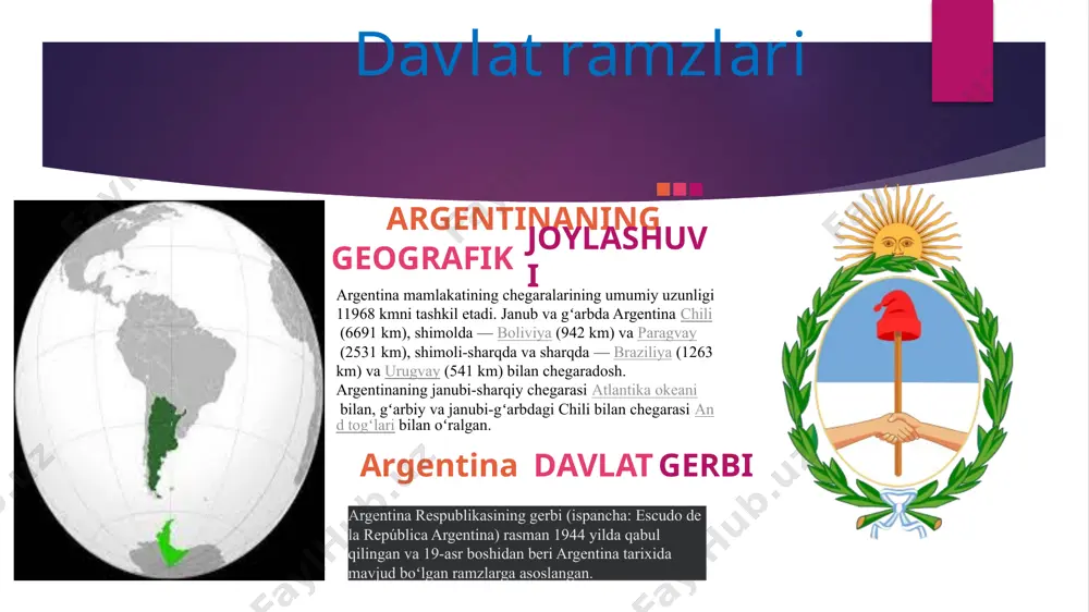 shidir. odamlar bilan uchrashganda, tashrif qog'ozlarini almashtirishga arziydi, yaxshisi ispan tilida. uchrashuv paytida quyidagilarga e’tibor qarating tana tili aloqaning nihoyatda muhim jihati bo'lib, ko'z bilan aloqa qilish, shaxsiy makon va teginish elementlari, shuningdek imo-ishoralarni o'z ichiga oladi. gapirayotganda ko'z bilan aloqa qilish hurmat belgisidir va siz tinglayotganingizni va e'tiboringizni qaratayotganingizni anglatadi. muloqot paytida argentinaliklar bir-biridan uzoqda joylashgan. suhbatdoshingiz bilan iloji boricha yaqinroq bo'lish mahalliy odob-axloq me'yori hisoblanadi, shuning uchun agar siz suhbatdoshingizdan uzoqlashsangiz, bu muloqot qilishni istamaslik sifatida qabul qilinishi mumkin. siz yaxshi tanimaydigan odamlarga "siz" deb murojaat qilish kerak. murojaat shakllari: señor, señora va señorita. tushlik agar sizni biznes taomiga taklif qilishsa, o'tirishni kuting, chunki tartibga asoslangan o'tirish protokoli mavjud. ovqatlanish paytida biznesni muhokama qilmang. ovqatlanish vaqtida 20 dan 30 gacha taom berish mumkin, shuning uchun bir vaqtning o'zida ko'p ovqatlanmaslikka harakat qiling! eng yaxshisi har bir taomning namunasini sinab ko'rishdir. qancha ovqatlanishni bilish ham muhim. bo'sh idish qoldirish …