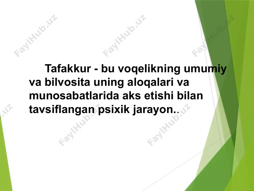 f rasmiy, og'zaki aloqalarni o'rnatadilar, ammo haqiqiy farq va o'xshashlik ular uchun nazorat va ularning mulohazalari sinovi bo'lib xizmat qilmaydi. misol uchun, ular uchun poyabzal va qalam o'rtasidagi o'xshashlik "ular iz qoldiradi". shu kabi fikrlash buzilishi shizofreniya bilan og'rigan bemorlarda uchraydi.. fikrlashning operatsion tomonini o'rganish uchun quyidagi usullar qo'llaniladi: 1. tasniflash. texnika - bu turli xil narsalar, o'simliklar, tirik mavjudotlar tasvirlangan kartalar to'plami. rasmlar sarlavhalar bilan almashtirilishi mumkin (so'zlarni tasniflash). sub'ekt ob'ektlarni guruhlarga ajratadi, shunda bir guruhdagi ob'ektlar umumiy xususiyatlarga ega (kiyim, mebel, hayvonlar, o'lchov asboblari, odamlar). keyin mavzu guruhlarni kengaytiradi. oxirgi bosqichda ikki yoki uchta guruhni ajratish qobiliyati umumlashtirishning yuqori darajasini ko'rsatadi. 2. istisno. ushbu texnikaning ikkita versiyasi ham mavjud: og'zaki va mavzu. ikkinchisi to'rtta ob'ektni tasvirlaydigan kartalar to'plamidir, ulardan uchtasi umumiy narsaga ega va bitta guruhga birlashtirilishi mumkin, va ulardan biri sezilarli darajada farq qiladi, uni chiqarib tashlash kerak. ob'ektlarning guruhga o'ziga xos vaziyatli birikmasi asosida sub'ektning qarori …