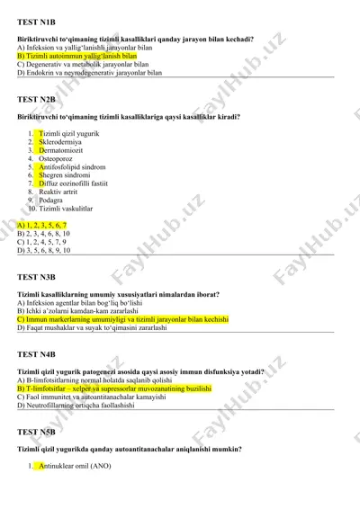tizimli kasalliklar testlari — DOCX
