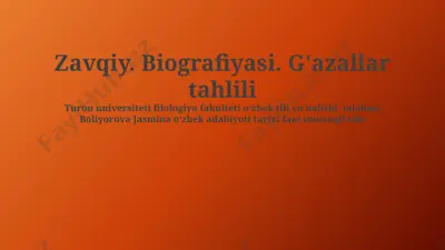 zavqiy. biografiyasi. g'azallar tahlili — PPTX