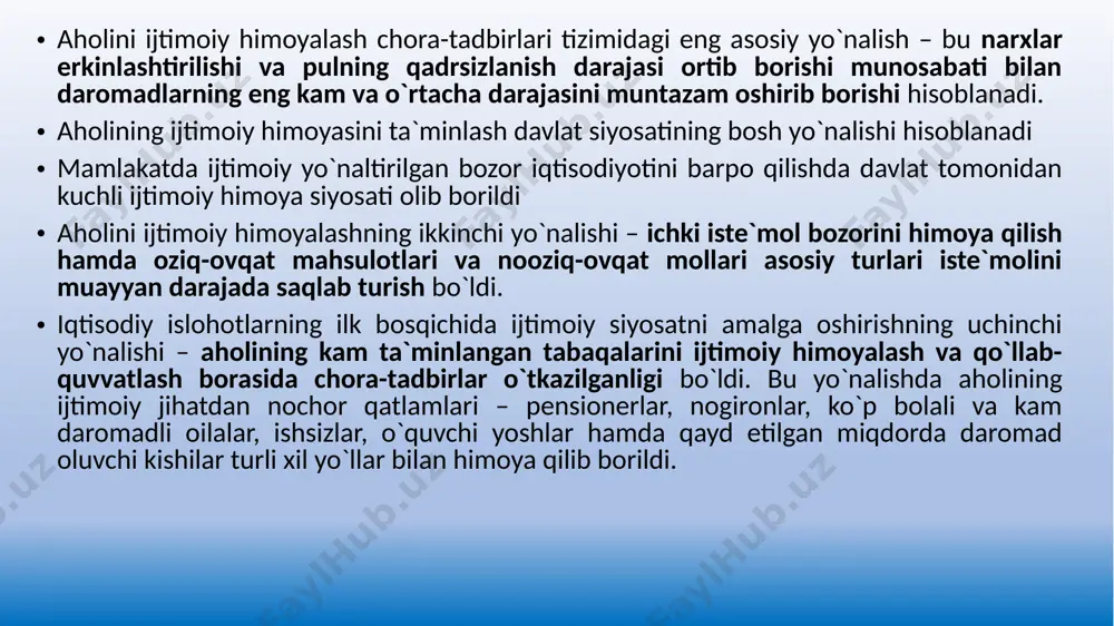 g`iz keksalar, pensionerlar va nogironlarni ijtimoiy muhofaza qilishni yanada kuchaytirishga alohida e`tibor qaratilmoqda. xususan, 2005-yil – “sihat-salomatlik yili”da 2 mingga yaqin yolg`iz nuroniyning uy-joyi ta`mirdan chiqarildi, kam ta`minlangan oilalar va keksa fuqarolarga moddiy yordamlar ko`rsatildi. 2006-yildagi “2007–2010-yillarda yolg`iz keksalar, pensioner va nogironlarni aniq ijtimoiy muhofaza qilish va ularga ijtimoiy xizmat ko`rsatishni yanada kuchaytirish chora-tadbirlari dasturi to`g`risida”gi qarori doiarasida ham ko`pgina amaliy ishlar qilindi. bu ishlarni amalga oshirishda “nuroniy” jamg`armasi tomonidan yetarlicha mablag`lar ajratildi. respublikamizdagi barcha “saxovat” va “muruvvat”, “mehribonlik” uylari hamda maxsus maktab-internatlarga homiylar tomonidan har yili moddiy yordam berib boriladi. 2015-yil– “keksalarni e`zozlash yili” deb e`lon qilindi. yil davomida davlat dasturi doirasida ijobiy ishlar amalga oshirildi. toshkent shahrida faxriylarimizga barcha qulayliklarga ega 150 o`rinli “nuroniy” shifoxonasi xizmat qilmoqda. har yili 9-may “xotira va qadrlash kuni” munosabati bilan urush qatnashchilari mukofotlanadi. xususan, o`zbekiston respublikasi prezidentining 2017-yil 4-apreldagi farmoniga ko`ra, ikkinchi jahon urushi qatnashchilari 2 mln. so`mdan mukofotlandilar. urush qatnashchilarining ayrimlariga …