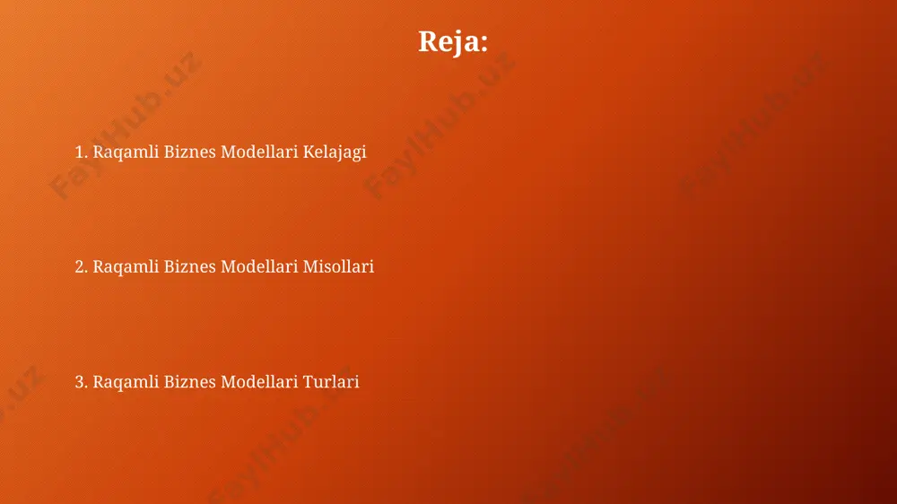 kuzatish imkonini beradi. obuna xizmatlari "obuna xizmatlari" mijozlarga oyiga o'rtacha 20 dan ortiq turli xil raqamli mahsulotlar va xizmatlarga kirish imkoniyatini taqdim etadi, bu esa ularning investitsiyalarini qoplash muddatini sezilarli darajada qisqartiradi. ushbu modelning samaradorligi, taxminan 50% ga yaqin foydalanuvchilarning obuna muddatini uzaytirishi bilan tasdiqlanadi, bu esa biznesning barqaror daromad olishini ta'minlaydi. raqamli kontent yaratish va tarqatish raqamli kontentni samarali tarqatish uchun ijtimoiy media platformalarida 3 dan ortiq marketing kanallaridan foydalanish tavsiya etiladi, bu esa keng auditoriyaga yetish imkonini beradi. raqamli kontent yaratish va tarqatishda, o'rtacha 1000 ta youtube obunachisi 100$ dan 500$ gacha daromad keltirishi mumkin, bu esa monetizatsiya strategiyalariga bog'liq. ma'lumotlarni sotish ma'lumotlarni sotish biznes-modellarida foydalanuvchilarning 90% gacha ma'lumotlarini shaxsiylashtirilgan reklama yoki boshqa xizmatlar uchun ishlatish mumkinligini ko'rsatadigan qat'iy rozilik hujjatlariga ega bo'lish muhim ahamiyatga ega. katta hajmdagi ma'lumotlar to'plamlarini (big data) sotishdan olingan daromad, ma'lumotlar sifati, tozaligi va uni qayta ishlashning murakkabligi bilan bevosita bog'liq bo'lib, marj …