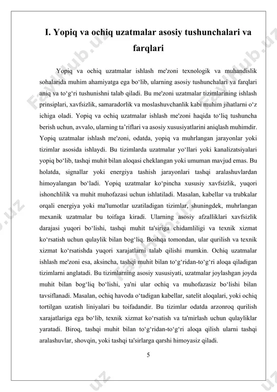 ologik va muhandislik sohalarida muhim ahamiyatga ega bo‘lib, ular energiya, ma'lumot va mexanik uzatmalarni amalga oshirishda keng qo‘llaniladi. ushbu me'zonlarning asosiy maqsadi — uzatish jarayonining samaradorligini oshirish, xavfsizlikni ta'minlash va tizimlarning ishonchliligini mustahkamlashdir. yopiq va ochiq uzatmalar ishlashining me'zoni haqida to‘liq tushuncha berish uchun avvalo ularning asosiy tushunchalarini va ishlash prinsiplari bilan tanishish muhimdir. yopiq uzatmalar ishlash me'zoni, asosan, yopiq muhitda joylashgan va tashqi muhitdan ajratilgan tizimlarga nisbatan qo‘llaniladi. bu uzatmalar odatda qattiq yoki yopiq muhitda joylashgan bo‘lib, tashqi ta'sirlardan himoyalangan bo‘ladi. masalan, yer osti kabellar, yopiq mexanik uzatmalar va sealed (yopilgan) mexanizmlar shular jumlasidir. bu tizimlar yuqori xavfsizlikni ta'minlaydi, tashqi interferensiyalardan va muhit ta'siridan himoya qilinadi, shuningdek, uzatish jarayonining barqarorligi va ishonchliligini oshiradi. yopiq uzatmalar ishlash tamoyili, asosan, energiya yoki signalning yopiq muhitda uzatilishini va tashqi muhitdan mustaqil bo‘lishini ta'minlashga qaratilgan. bu esa, uzatish jarayonidagi yo‘qotishlarni kamaytirish va xavfsizlikni oshirish imkonini beradi. ochiq uzatmalar esa, aksincha, tashqi muhit bilan …
