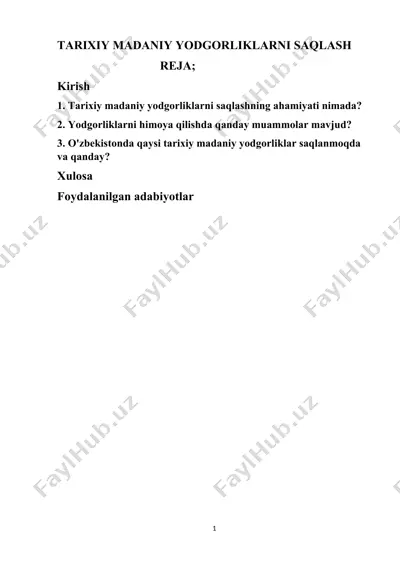 tarixiy madaniy yodgorliklarni saqlash — DOCX