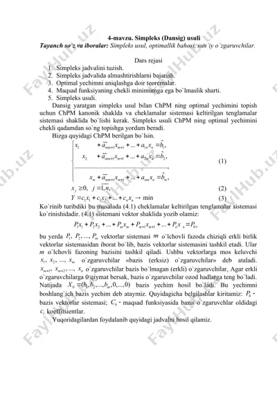 simpleks (dansig) usuli — DOC
