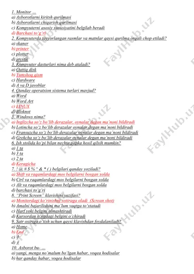 kompyuter bilimlari test savollari — DOCX