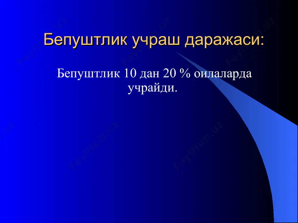 рогения гиперпро- лактинемия гиперанд- рогения к л и н и к а с и конда андроген ва лг микдори нормал ва жуда купайиши мумкин. тухумдон улчамлари хам узгариб нормал улчамдан бир неча маротиба ошиши мумкин. олигоменорея аменорея, галакторея, гирсутизм дмк ановуляцияни даволаш гиперпролактенеимия парлодел (1,25-2,5 мг/сут/ пролактин нормал микдорда булса, кейин кломифен (оддий схемада: 5 кундан 9-хайз цикли кунлари 50 мг дан, мадомики унум бермаса купайтирилади. 100-150 мл суткасига хг 2000-3000 ме 2-4-6 кун базал температура кутарилганида) гипоталамо- гипофизар системаси бузилиши (→ ановуляция. лт↓« гестаген синамаси+ (кломифен, хг, пергонал) эстроген пасайган гестаген синамаси манфий (хг, пергонал ёки рглг) тухумдон гиперандрогенемияси, эстроген экскреция ошиши, тухумдон поликистози (гестоген + кломифен ва агонист рглг + хг) тухумдон фаолияти бузилиши натижаси гиперандрогенемия, (дексаметазон (0,25 – 0,5 мг\суткасига) + кломифен + хг) лютеин фаза етишмовчилиги фолликуляр фаза жараёнида прогестерон ишлаб чикариши камаяди, унинг ошиши 1-2 кун овуляция олди кунлари ва юкори концентрация 7-8 кун лютеин …