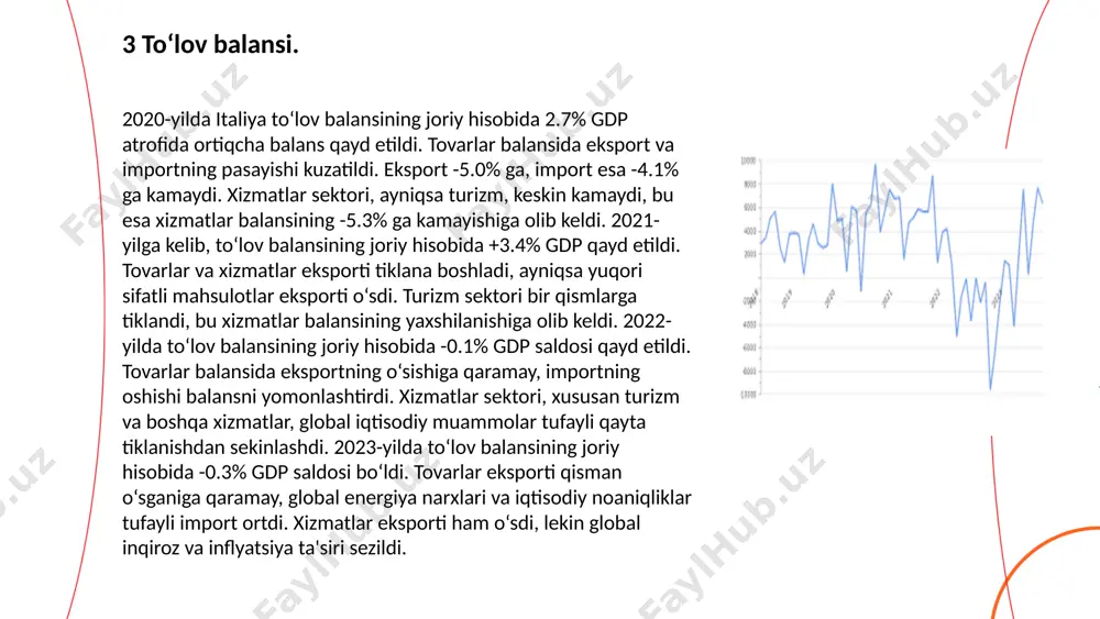 bal moliya va sug‘urta xizmatlari eksportida yetakchidir. londonda joylashgan yirik banklar va moliyaviy institutlar jahon bo‘yicha xizmatlar eksportini boshqaradi. shuningdek, buyuk britaniya ta'lim sektori (xususan, universitetlar) va ilmiy tadqiqotlar sohasida ham muhim eksportchi mamlakatdir. buyuk britaniya eksport bilan bir qatorda, katta miqdorda import ham amalga oshiradi. mamlakatning importi asosan sanoat mahsulotlari, energiya resurslari, avtomobillar va iste'mol mollari kabi tovarlarga yo‘naltirilgan. iste'mol mollari: buyuk britaniya, shuningdek, turli iste'mol mollari, masalan, kiyim-kechak, elektronika, oziq-ovqat va boshqa tovarlarni import qiladi. xitoy, germaniya, fransiya va aqsh kabi davlatlardan buyurtma asosida import qilinadigan mahsulotlar ko‘plab bozorlar uchun muhimdir. 6 eksport-import. ... t.me/slaydai_bot italiyada maxsus iqtisodiy zonalar (miz) mamlakatning iqtisodiy rivojlanishini rag‘batlantirish uchun yaratilgan bo‘lib, asosan janubiy hududlarga qaratilgan. ushbu zonalar iqtisodiy faoliyatni kuchaytirish, xorijiy investitsiyalarni jalb qilish va yangi ish o‘rinlarini yaratish uchun soliqlar, subsidiyalar va boshqa imtiyozlarni taqdim etadi. italiyada jami 8 ta maxsus iqtisodiy zona tashkil etilgan. ushbu zonalar kampaniya, apuliya, bazilikata, kalabriya, …