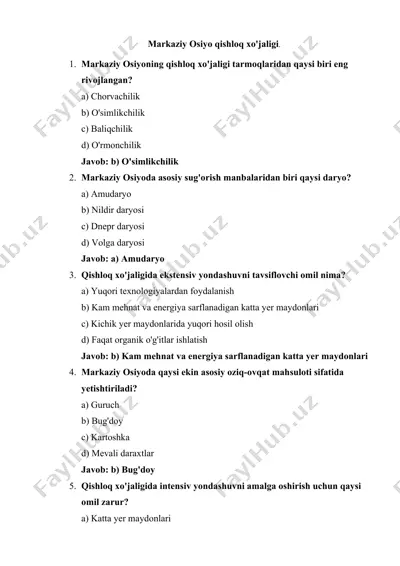 markaziy osiyo qishloq xo'jaligi — DOCX