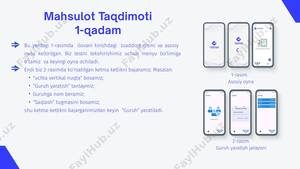 ari va kompaniyalar uchun obuna asosida. tarif rejalari testlar hajmi va funksiyalarga bog'liq ravishda. testek ilovasining afzalliklari ✅tezkor va aniq baholash imkoniyati. ✅inson xatosini kamaytirish. ✅bir vaqtda ko‘p testlarni tekshirish imkoniyati. ✅mobil va kompyuter orqali foydalanish qulayligi. ✅qulay va sodda interfeys. biznes modeli mahsulot ijtimoiy tarmoqlar ya’ni telegram, instagram, fecebook, linkedin, whatsapp, youtube va mobil aloqa vositalari orqali iste’molchilarga yetkaziladi. bu strategiya orqali testek mahsulotini tezkor va samarali tarzda bozorga olib chiqishimiz mumkin bo‘ladi. ✅testek innovatsion,tezkorva samaralitestbaholashtizimibo‘lib,bozordagimavjud muammolargaraqamliyechimtaklifqiladi. ✅uningavtomatlashtirilgantexnologiyasi,qulayobunatizimiva keng marketing strategiyasi mahsulotniqisqafursatdaommalashtirishgayordamberadi. ✅testek yordamida ta’lim va biznes sohalaridatestbaholashjarayonitezlashadi,inson xatosikamayadiva samaradorlikoshadi. 📣 testek – kelajakning aqlli baholash tizimi! xulosa testek anvarrajapboyev27@gmail.com +998-91-266-69-02 tatu nf image1.png image2.png image3.png image4.png image5.png image6.png image7.png image8.png image9.png image10.png image19.png image20.svg image11.png image12.svg image13.png image14.svg image15.png image16.svg image17.png image18.svg image21.png image22.png image23.png image24.svg image25.png image26.svg image27.png image28.svg image29.png image30.svg image31.png image32.png image33.png /docprops/thumbnail.jpeg