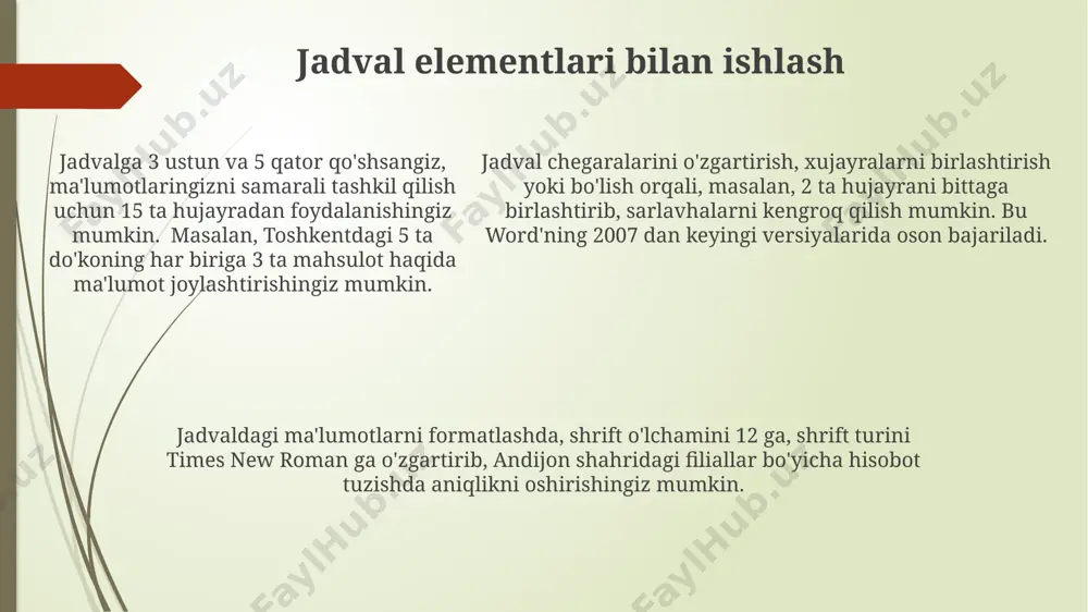 microcoft word matn muharririda jadvallar yaratish. - Page 5