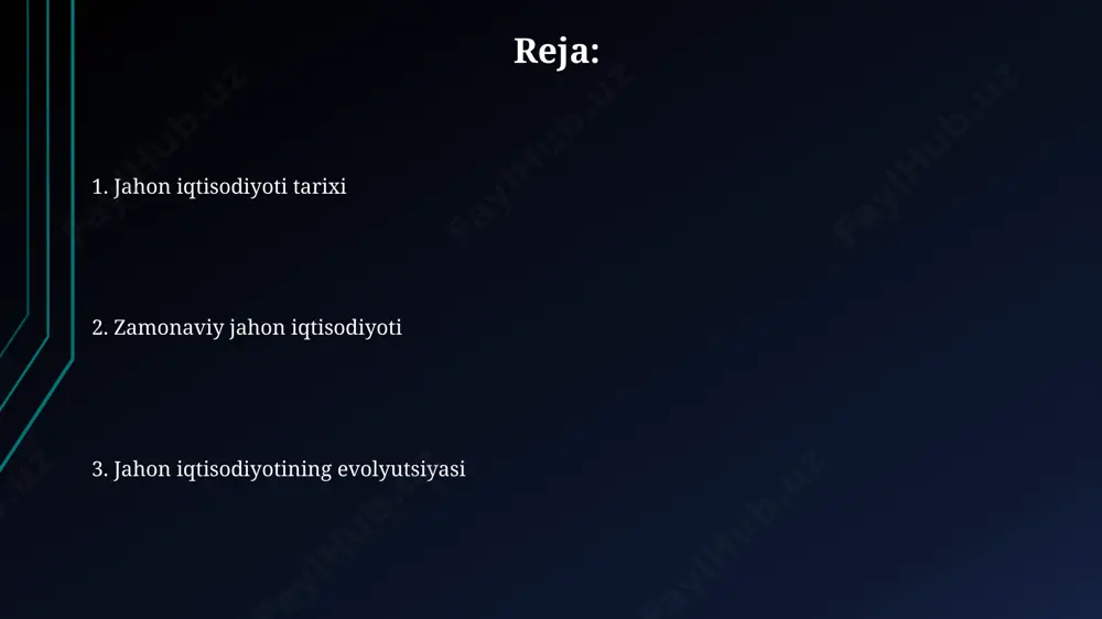 aloqalarini o'rnatishi natijasida 16-asrda global iqtisodiyotda yangi savdo markazlari paydo bo'lib, mercantilizm siyosati kuchaydi. jahon iqtisodiyotidagi zamonaviy muammolar 2024 yil uchun prognozlar jahon iqtisodiyotining turg'unlashuvini ko'rsatmoqda, biroq energiya resurslari narxining o'zgaruvchanligi va rivojlanayotgan mamlakatlardagi qashshoqlikning kuchayishi kabi xavflar saqlanib qolmoqda. jahon iqtisodiyotining 2023 yilda 3% dan kam o'sish sur'ati, pandemiya va ukrainadagi urush tufayli global ta'minot zanjiri uzilishlari va inflyatsiyaning yuqori bo'lishi bilan tavsiflanadi. kelajakdagi jahon iqtisodiyoti istiqbollari yevropa ittifoqi va shimoliy amerikada 2025-yilgacha yillik o'rtacha 2% ga yaqin iqtisodiy o'sish prognoz qilingan bo'lsa-da, iqlim o'zgarishi va texnologik inqiloblar ushbu ko'rsatkichga sezilarli ta'sir ko'rsatishi mumkin. jahon iqtisodiyoti 2030-yilga kelib 100 trillion aqsh dollaridan oshishi va osiyo-tinch okeani mintaqasi, xususan, xitoy va hindistonning iqtisodiy o'sishida muhim rol o'ynashi kutilmoqda. ikkinchi jahon urushi va uning iqtisodiy oqibatlari urushdan keyin bretton-vuds tizimi yaratildi, aqsh dollari oltin standartiga bog'landi va xalqaro valyuta fondi (xvf) hamda jahon banki kabi xalqaro moliyaviy institutlar tashkil etildi. urushdan …
