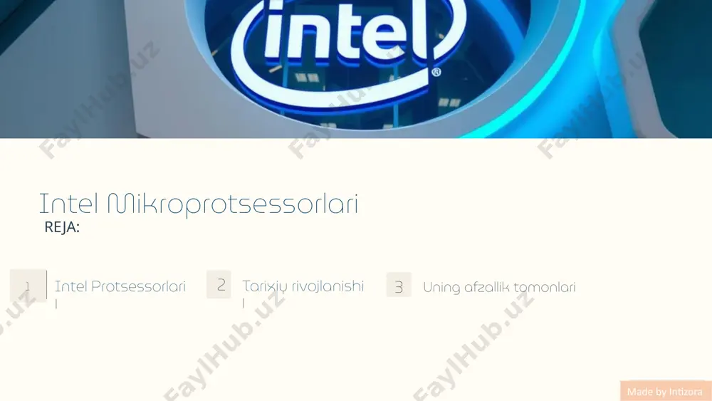 sessorlar. made by intizora orqaga 7 intel protsessorlarining quvvat va tezlik tavsifi intel protsessorlarining quvvati va tezligi turli xil omillarga bog'liq. seriya yadro soni soat chastotasi ishlash core i3 2-4 3.0-4.0 ghz asoslar uchun core i5 4-6 3.5-4.5 ghz o'rtacha vazifalar uchun core i7 6-8 4.0-5.0 ghz o'yinlar va yuqori unumdorlik uchun core i9 8-10 4.5-5.5 ghz eng yuqori unumdorlik uchun orqaga 8 intel protsessorlarining ishlaydigan tamoyillari intel protsessorlari kompyuter dasturlarining ko'rsatmalarini bajaradi. ko'rsatma olish protsessor xotiradan ko'rsatmalarni oladi. ko'rsatma tushuntirish ko'rsatmalarni protsessor tushunarli shaklga keltiradi. ko'rsatma ijro etish protsessor ko'rsatmalarni bajaradi. natija saqlash natijalar xotirada saqlanadi. orqaga 9 intel protsessorlarini tanlab olish bo'yicha maslahatlar intel protsessorlarini tanlab olishda bir qator omillarni hisobga olish kerak. byudjet o'zingizga mos keladigan narx oralig'ini tanlang. ishlash qanday vazifalar uchun foydalanmoqchisiz? quvvat sizga qancha yadro va soat chastotasi kerak? moslik kompyuteringizga mos keladigan protsessorni tanlang. orqaga 10 intel protsessorlarining kelajagi intel protsessorlari doimiy ravishda …