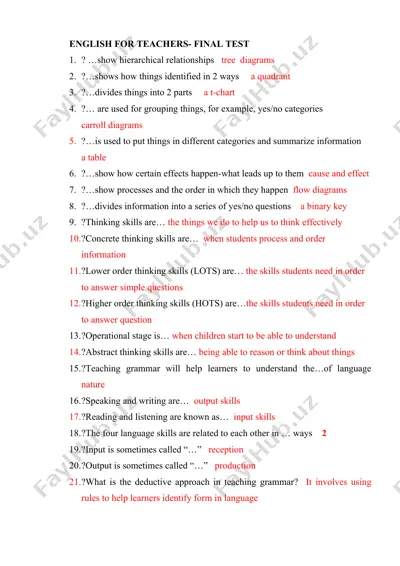 english for teachers- final test — DOCX