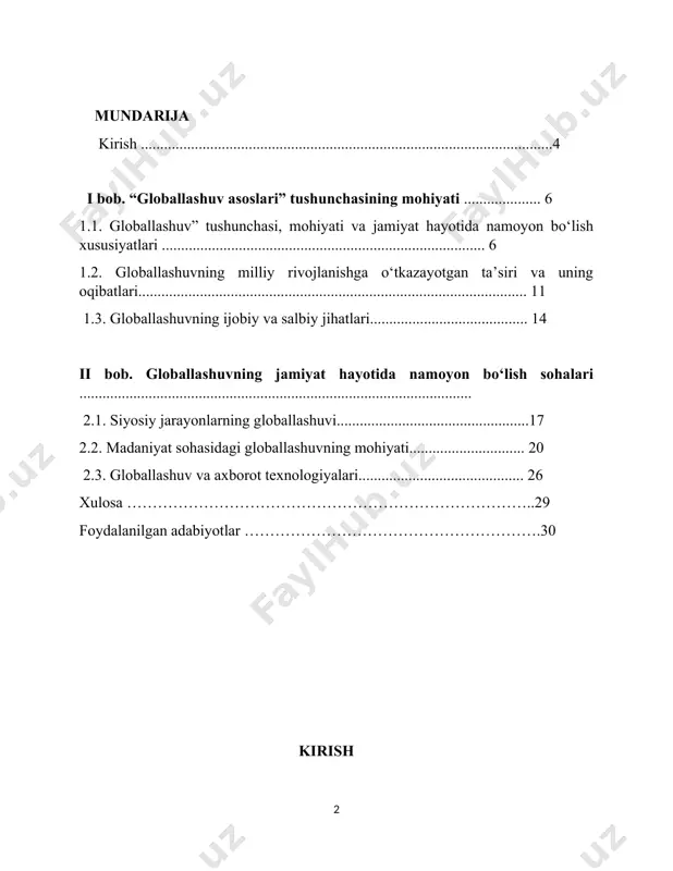 lar va davlatlarga zo‘rlab singdirishni qo‘llab-quvvatlamoqda. ushbu ichki ziddiyatlar globallashuv bayrog‘i ostida barcha etnoslar va etnomadaniyatlarning mustaqilligiga raxna solayotgani voqelikka aylanib borayotgani uchun antiglobalistik harakatlar doirasi kengayib borayotgani kuzatiladi. “globallashuv asoslari” nomli ushbu qo`llanma ana shunday nihoyatda murakkab va dolzarb mavzuni milliy demokratik taraqqiyot nuqtayi nazaridan o‘rganishga jazm etilgani bilan e’tiborlidir. globallashuv haqidagi ilmiy qarashlarning paydo bo‘lishi turli nazariy asoslar va fanlararo tadqiqotlar orqali rivojlandi. asosiy jihatlarga quyidagilar kiradi: 1. iqtisodiy nazariyalar: adam smit va devid rikardo kabi klassik iqtisodchilar qiyosiy ustunlik va savdoni ta'kidlab, global bozorlarni tushunish uchun zamin yaratdilar. keyinchalik neoliberalizm nazariyalari erkin bozorlar va tartibga solishni tartibga solishni ta'kidladi. 2. siyosatshunoslik istiqbollari: olimlar globallashuv suverenitet, boshqaruv va xalqaro munosabatlarga qanday ta'sir qilishini tekshirib, davlatlar va nodavlat ishtirokchilar o'rtasidagi kuch dinamikasini ta'kidlaydilar. 3. sotsiologik tushunchalar: sotsiologlar globallashuvning madaniy almashinuvlarga, o‘ziga xoslik va ijtimoiy tuzilmalarga ta’sirini o‘rganadilar. "glokalizatsiya" tushunchasi global va mahalliy madaniyatlarning o'zaro ta'sirini aks ettiradi. 4. atrof-muhitni …