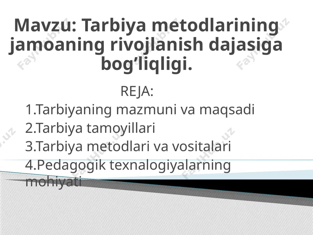 chilarning bolalar bilan ma'naviy madaniyatini shakllantirishning eng yaxshi namunasini izlash, shu asosida tarbiyachi ishining hayotiy me'yor va qadriyatlarini aniqlash o‘quvchining tarbiya jarayonidagi faolligini ta'minlashga olib keladi. dunyoqarashi hali to‘la-to‘kis shakllanmagan bolalar uchun kattalarning hayotiy tajribalari, ularning shaxsiy namunalari tarbiyaviy ta'sir kuchiga ega. 3.o‘z-o‘zini anglash. tarbiya insonda e'tiqod, demokratik qarashlar va hayotiy pozitsiyaning shakllanishiga olib keladi. tarbiya mazmunining eng muhim unsurlaridan biri – bu insonning hayotiy o‘z-o‘zini anglashi, uning o‘z shaxsiy hayoti va faoliyatining sub'ekti sifatida e'tirof etilishi bilan tavsiflanadi. inson kamolotida fuqarolik, kasbiy va axloqiy o‘z-o‘zini anglash jihatlari muhim ahamiyatga egadir. 4.tarbiyaning shaxsga yo‘naltirilganligi. mazkur g‘oya ta'lim muassasasi amaliyotining markaziy nuqtasida tarbiyaviy ishlar dasturi, tadbirlar, ularning shakl, metod va vositalari emas. balki o‘quvchi turganligini anglatishga xizmat qiladi. tarbiya jarayonida uning shaxsiy xususiyatlari, qiziqishlari, o‘ziga xos xarakteri, o‘z qadr-qimmatini anglash tuyg‘ulari rivojlantirilib borilishi zarur. 5.ixtiyoriylik. tarbiyalanuvchilarning iroda erkinligisiz tarbiya g‘oyalari mohiyatini qaror toptirish mumkin emas. tarbiya jarayoni, agar u oqilona tashkil …