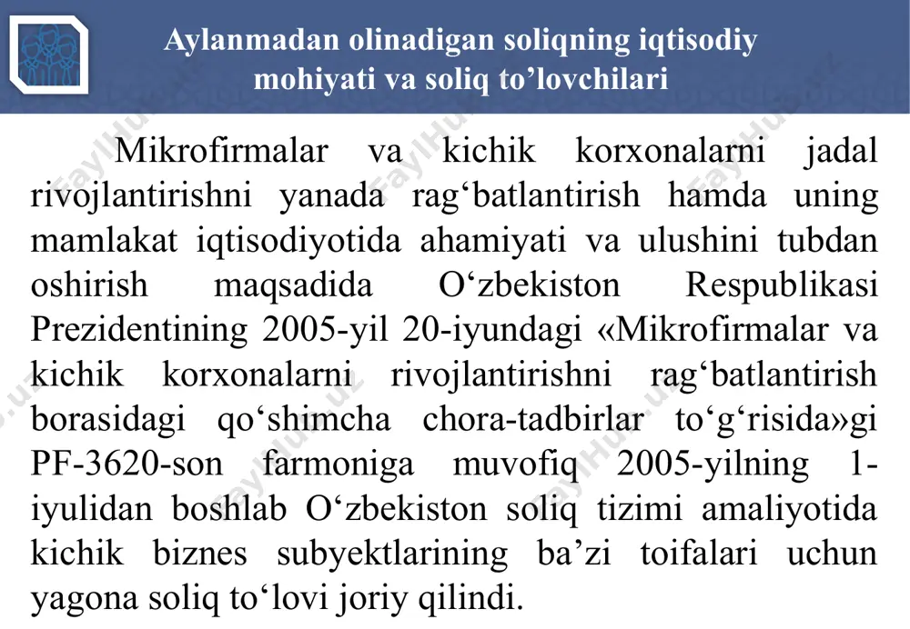 haqli. qo‘shilgan qiymat solig‘ini va foyda solig‘ini to‘lashga ixtiyoriy ravishda o‘tgan soliq to‘lovchilar, basharti joriy soliq davri yakunlari bo‘yicha tovarlarni (xizmatlarni) realizatsiya qilishdan olgan jami daromadlari bir milliard so‘mdan oshmagan bo‘lsa, aylanmadan olinadigan soliqni to‘lashga kamida o‘n ikki oydan keyin qayta o‘tishga haqli. soliq davri davomida jami daromadi bir milliard so‘mdan oshgan soliq to‘lovchilar, shu jumladan yangi tashkil etilgan yuridik shaxslar va yangi ro‘yxatdan o‘tgan yakka tartibdagi tadbirkorlar jami daromadi ko‘rsatilgan miqdorga yetgan kundan e’tiboran qo‘shilgan qiymat solig‘ini va foyda solig‘ini to‘lashga o‘tadi. yangi tashkil etilgan yuridik shaxsda yoki yangi ro‘yxatdan o‘tgan yakka tartibdagi tadbirkorda tovarlarni (xizmatlarni) realizatsiya qilishdan olingan daromad summasi ro‘yxatdan o‘tilgan sanadan to kalendar yil tugaguniga qadar, 365 ga bo‘lingan va ro‘yxatdan o‘tilgan sanadan to kalendar yil tugaguniga qadar bo‘lgan kunlar soniga ko‘paytirilganda bir milliard so‘mga teng summadan oshsa, u holda bunday shaxslar ro‘yxatdan o‘tilgan yildan keyingi yildan e’tiboran qo‘shilgan qiymat solig‘i va foyda solig‘ini to‘lashga o‘tadi. …