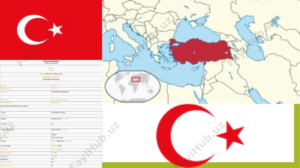 berib, oʻlkani istilo qildilar. 13-asrning oxirlariga kelib, moʻgʻullar zaiflashgach, bir qancha mustaqil beyliklar (bekliklar) tashkil topdi va mamlakat taraqqiyotga yuz tutdi. 14-asrning boshlarida usmon i boshchiligidagi usmon beyligi koʻpgina beyliklarni birlashtirib, poytaxti bursa boʻlgan markazlashgan kuchli davlatni — usmonli turk imperiyasini barpo etishga muvaffaq boʻldi. usmoniylar tez orada yevropaga oʻtib, vizantiya imperiyasi hududini egallay boshlashdi. tarixi 1991-yil sovet ittifoqi tugatilgandan soʻng kavkaz va oʻrta osiyoda tashkil topgan mustaqil davlatlar bilan yaqin va doʻstona munosabatlar oʻrnatildi. turgʻut oʻzal vafoti (1993)dan soʻng sulaymon demirel prezident etib saylandi. turkiya oʻzbekiston respublikasi suverenitetini 1991-yil 16 dekabrda tan olgan va 1992-yil 4 martda diplomatiya munosabatlari oʻrnatgan. milliy bayrami —29 oktabr — respublika kuni (1923). asosiy siyosiy partiyalari va kasaba uyushmalari adolat va rivojlanish partiyasi, 2001-yil tuzilgan; ona vatan partiyasi, 1983-yil tashkil etilgan; jumhuriyat xalq partiyasi, 1923-yil asos solingan; toʻgʻri yoʻl partiyasi, 1983-yil tuzilgan; milliyotchi harakat partiyasi, 1983-yil kayta tashkil etilgan; demokratik soʻl partiya, 1985-yil asos …