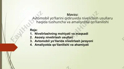 avtomobil yo'llarini qidiruvida nivelirlash usullari — PPTX