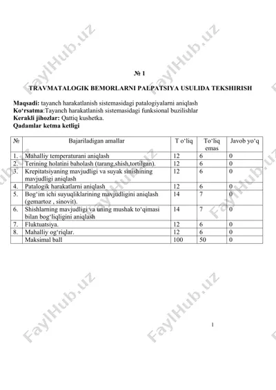 ortopedik kasalliklari bor bemorlarni tekshirish — DOCX